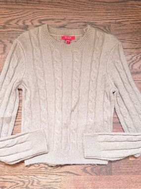 GUESS Cable-Knit Crewneck Sweater in Taupe